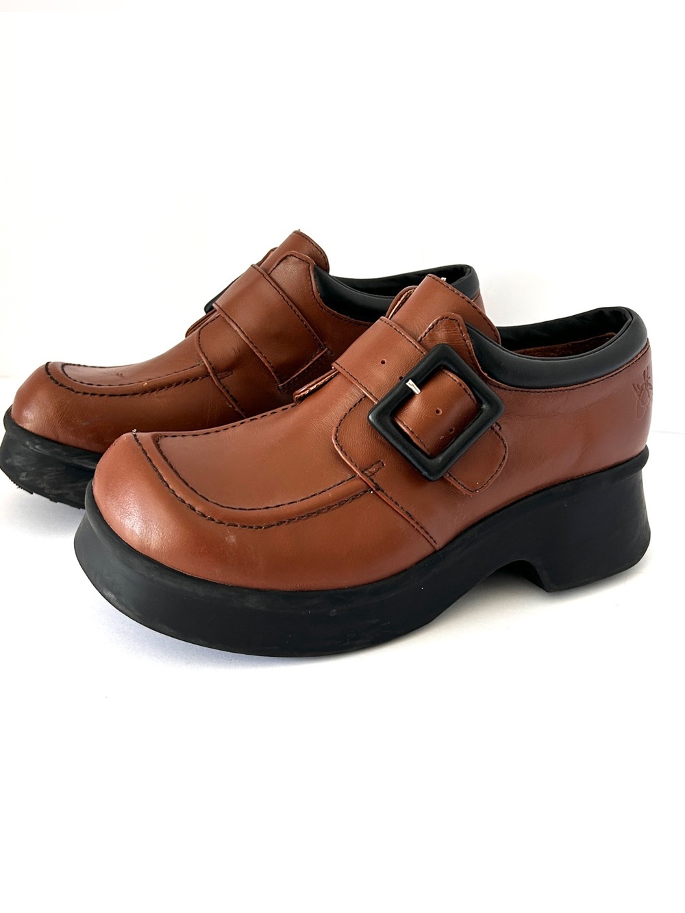 John Fluevog Serenity Single Strap Shoes Chunky Loafer Monk Brown Black Size 6